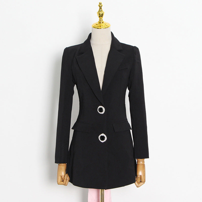 Black Suit 2024 Spring Two Buttons Sexy Stitching Bow Strap Personalized Women'S Fashion Coat