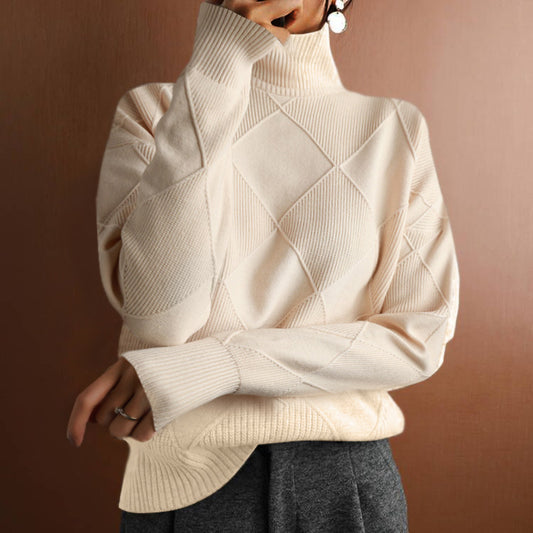 Autumn and winter casual versatile knitted sweater, loose turtleneck solid color knitted pullover