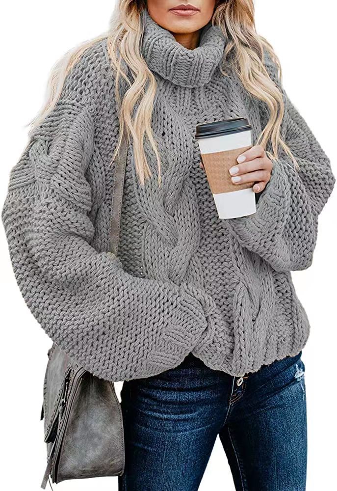 Autumn and winter women's knitted pullover top idle style solid color twist loose turtleneck sweater
