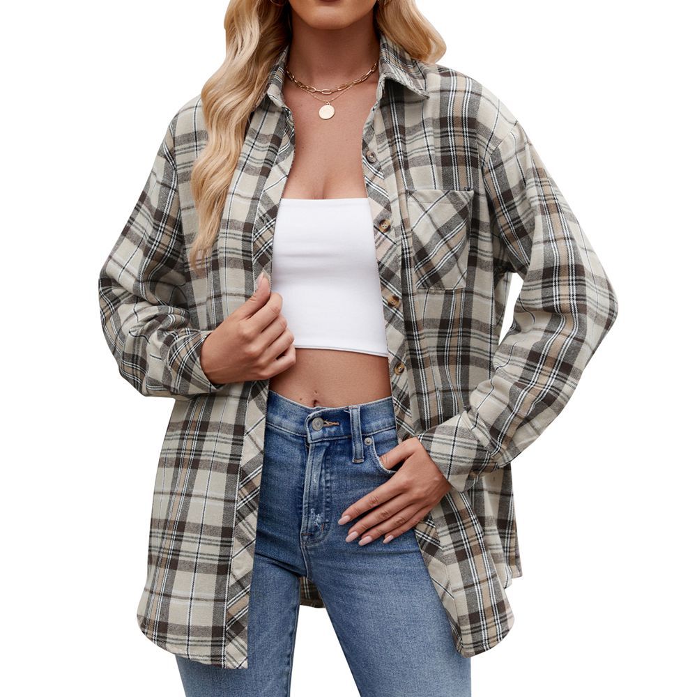 Casual Fashion Hottie Loose Plaid Shirt Woman