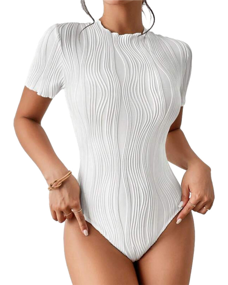 Women's Short Sleeve Ripple Textured onesie Sexy Top
