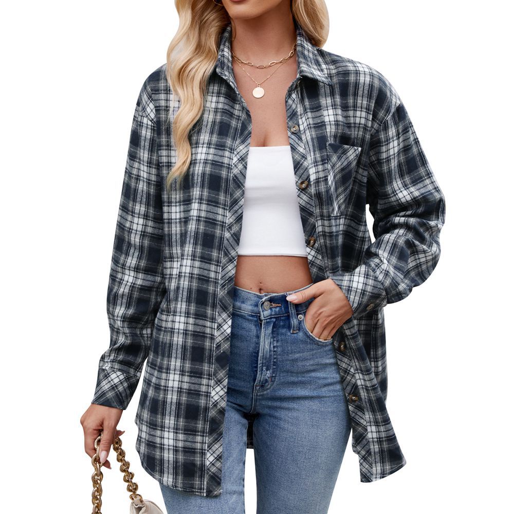 Casual Fashion Hottie Loose Plaid Shirt Woman