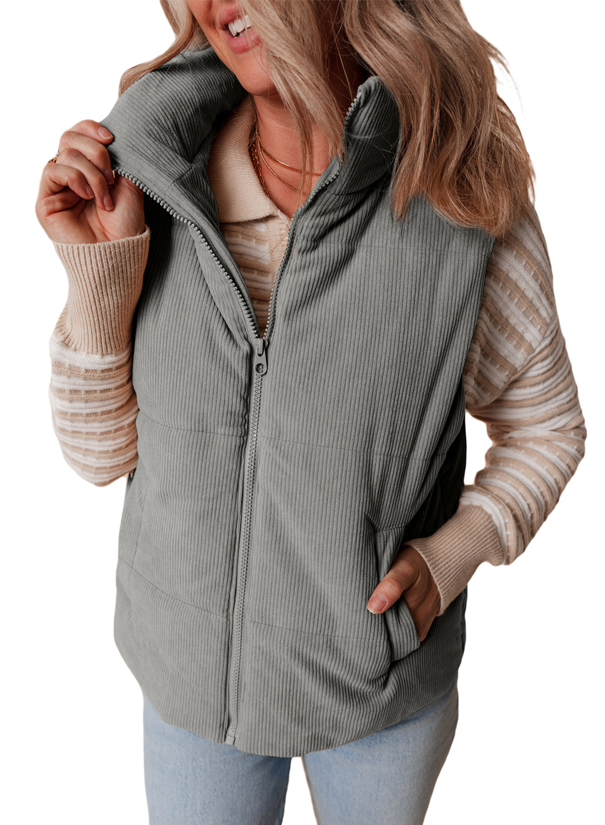 Solid color versatile cotton jacket vest sleeveless warm vest jacket