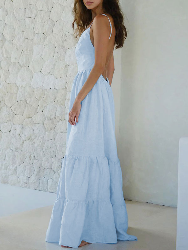 Backless Spaghetti Strap Maxi White Dress