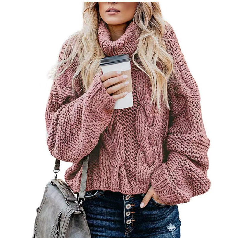 Autumn and winter women's knitted pullover top idle style solid color twist loose turtleneck sweater