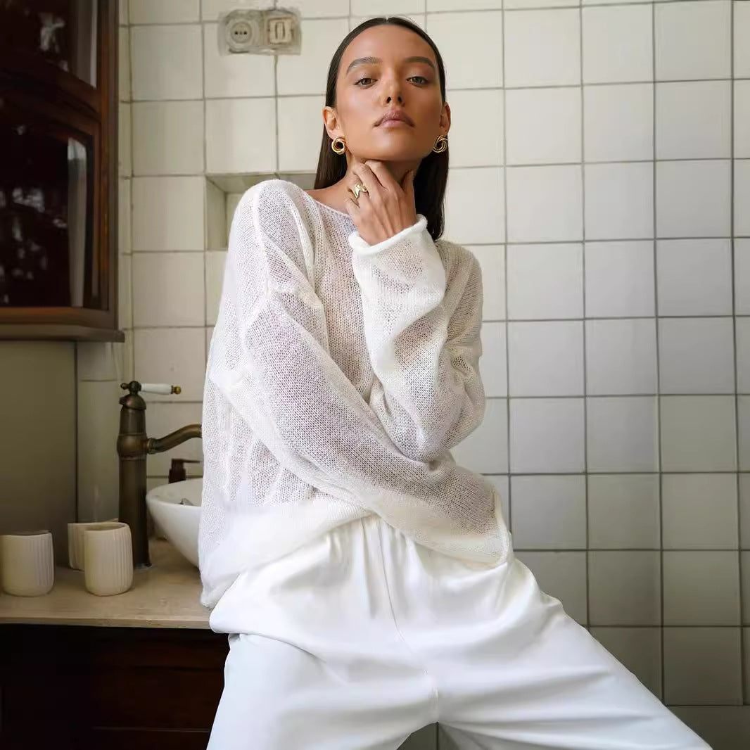 2025 spring and summer new women's perspective knitted T-shirt