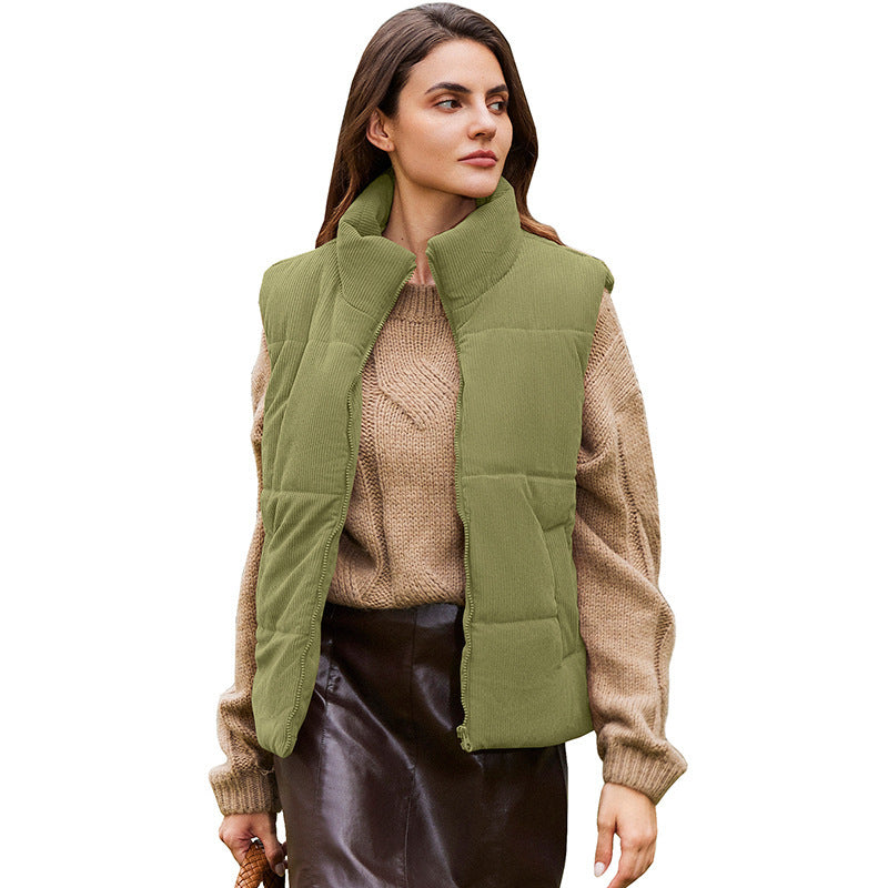 Solid color versatile cotton jacket vest sleeveless warm vest jacket