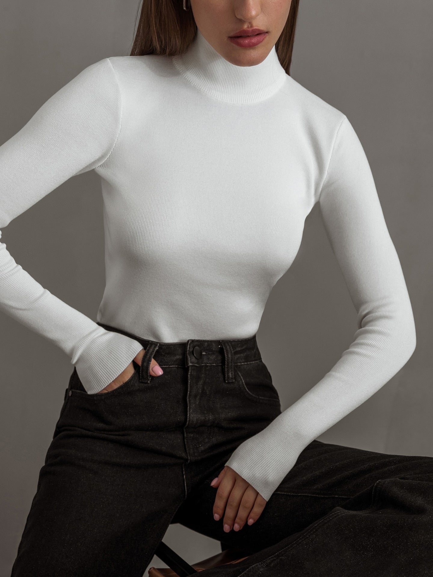 Half turtleneck bottoming shirt 2024 autumn and winter elegant slim fit warm long sleeve inner wear sweater