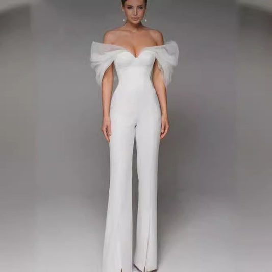 Women's White Off-Shoulder Bandage Jumpsuit