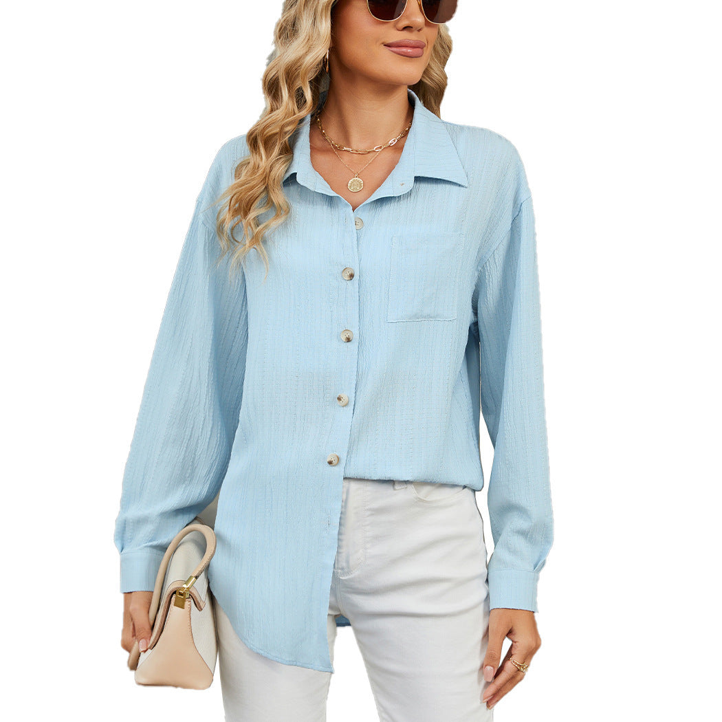 2025 autumn and winter leisure loose long sleeve lapel button solid color shirt Women
