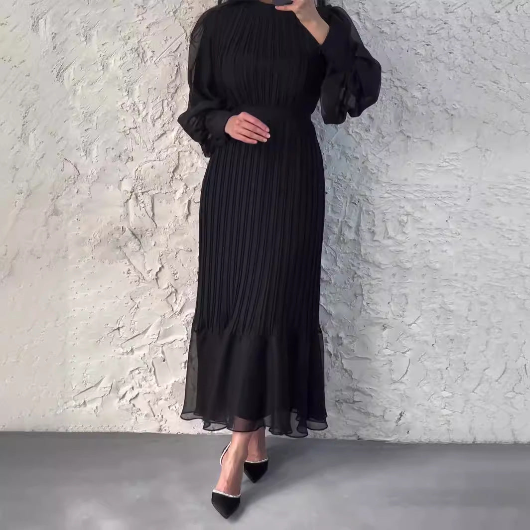 Temperament light and mature style women's clothing spring new cross-border dress long pleated skirt