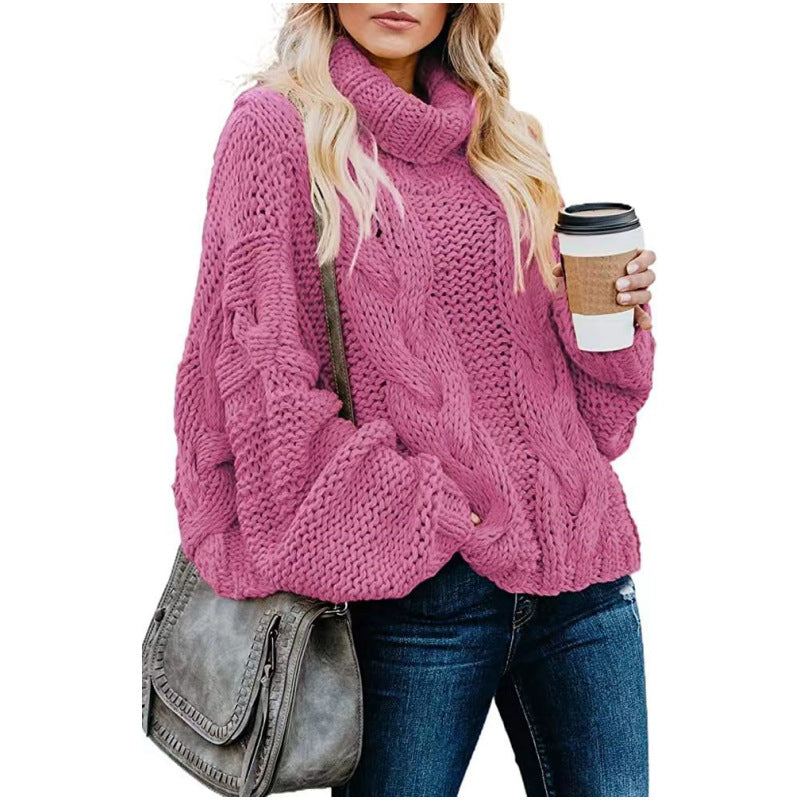Autumn and winter women's knitted pullover top idle style solid color twist loose turtleneck sweater