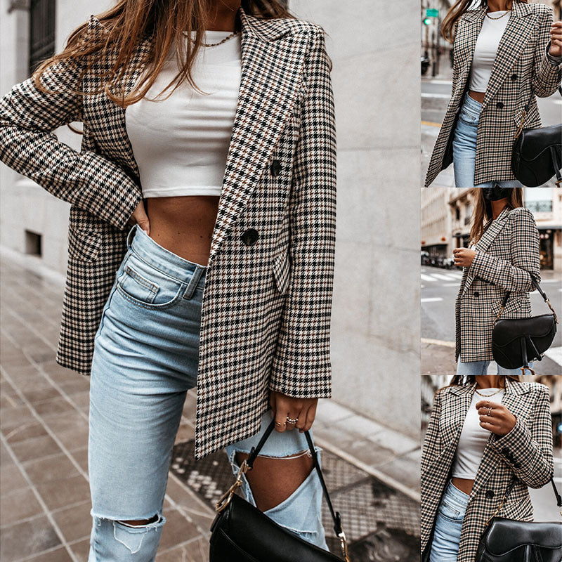 Women's jacket new autumn and winter plaid long suit jacket