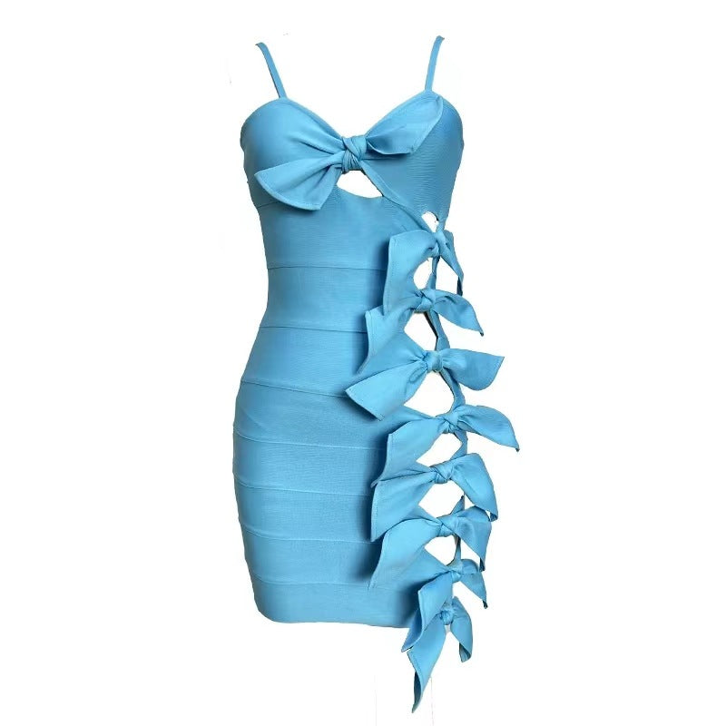 Sexy Sleeveless Bow Blue Sling Bandage Dress