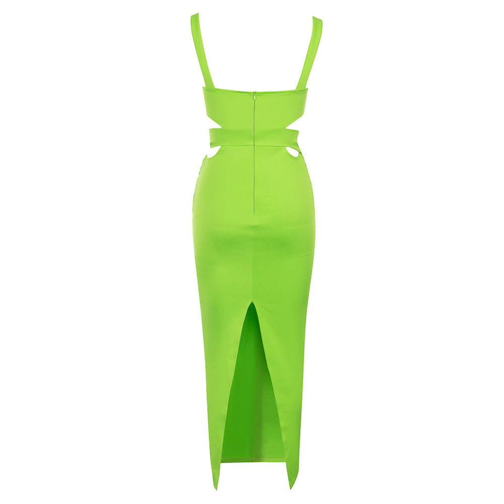 Formal Banquet Sling Long Back Slit Sexy Green Bandage Dress
