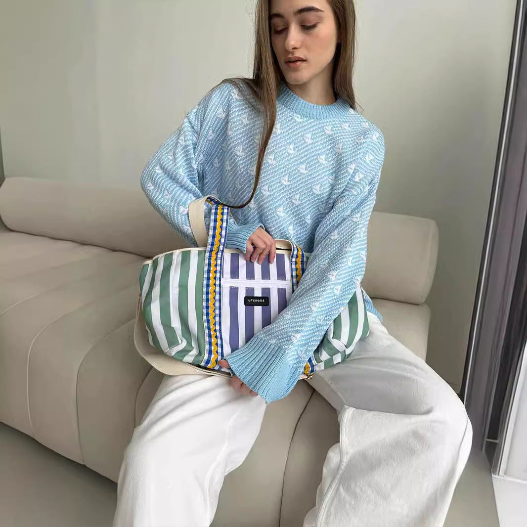 Round neck sailing sweater winter commuter loose knitted pullover women's top