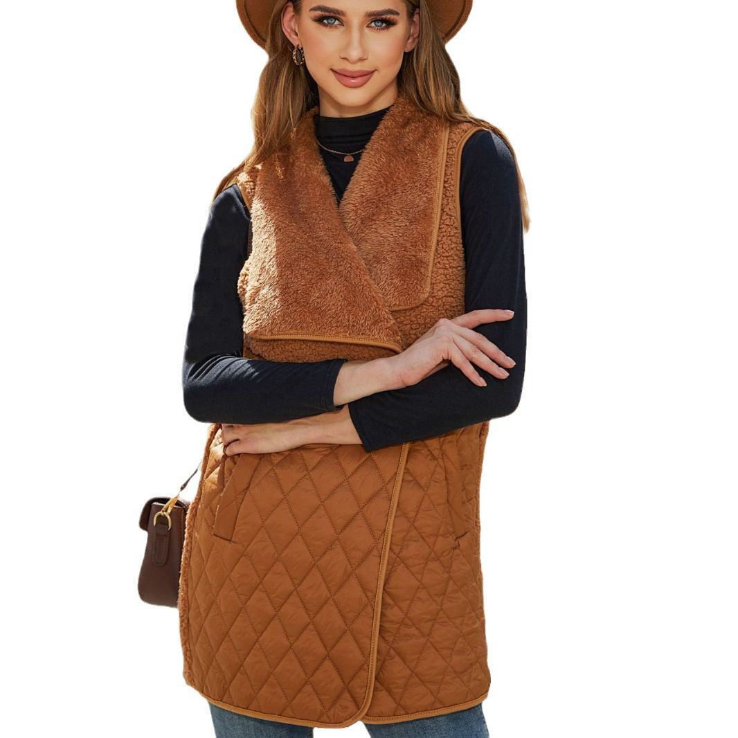 Autumn new fashion plush stitching cardigan sleeveless coat vest for women