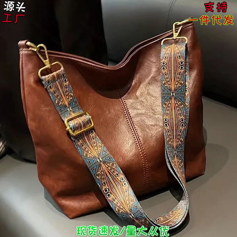 Crossbody large-capacity bucket bag solid color pu fashion shoulder women's bag