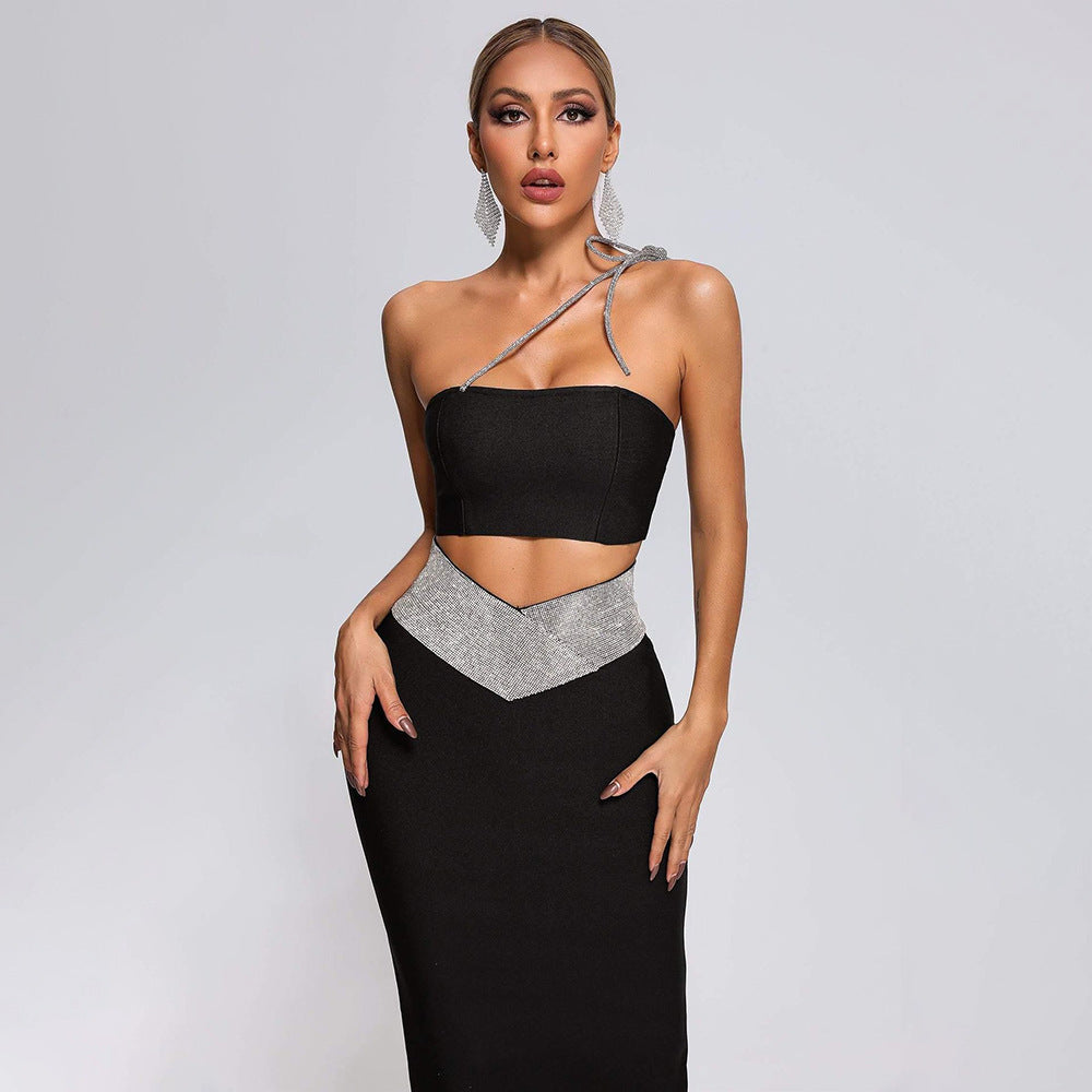 Black Tube Top Slim Bandage Skirt Two-Piece Set