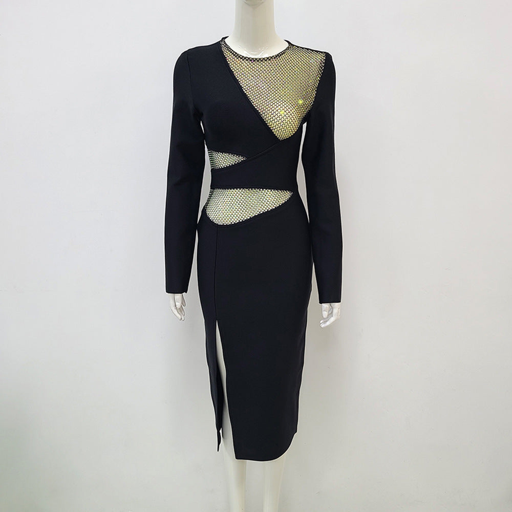 Mesh Light Diamond Sexy Bandage Evening Dress Party Banquet