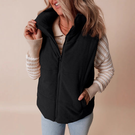 Solid color versatile cotton jacket vest sleeveless warm vest jacket