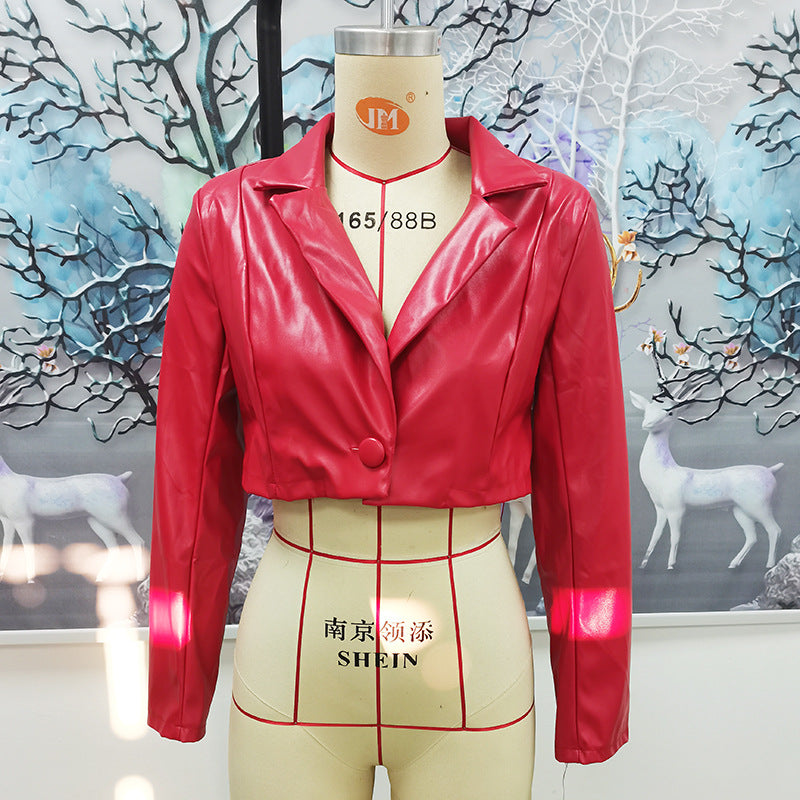 Tube top split dress female lapel short coat women's leather top suit