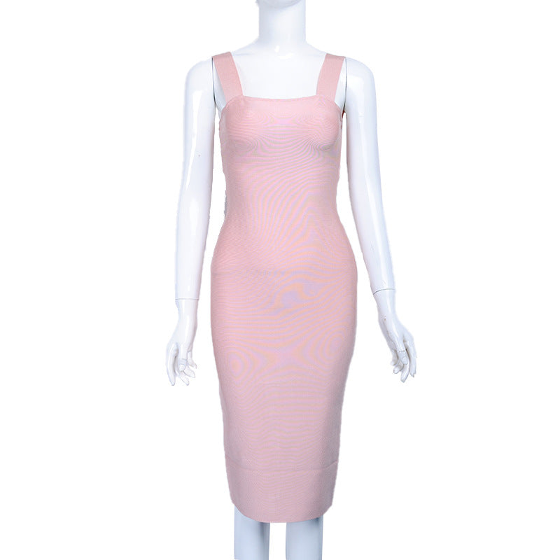 Classic Simple Women's Elegant Solid Color Sling Bandage Dress