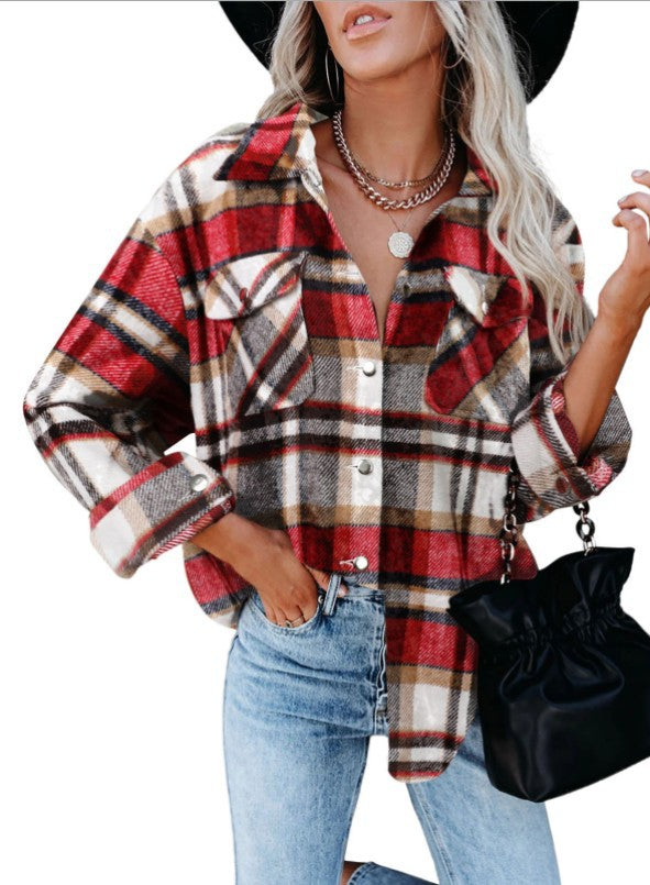 New woolen shirt long-sleeved plaid jacket