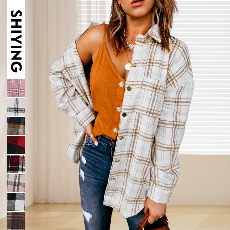 Wholesale of a new breasted pocket long-sleeved woolen shirt for women