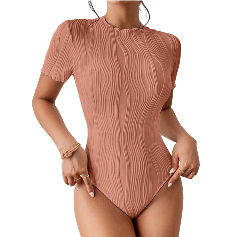 Women's Short Sleeve Ripple Textured onesie Sexy Top