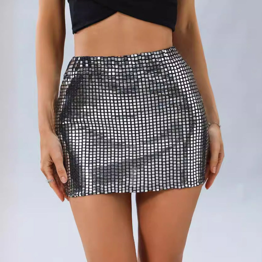 Women's sexy hot girl square sequined short hip-hugger skirt