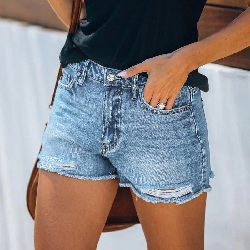 Stretch Ripped Tassel Women's Denim Shorts
