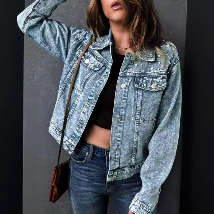 Fall Winter cowboy jacket loose casual denim coat women's clothing