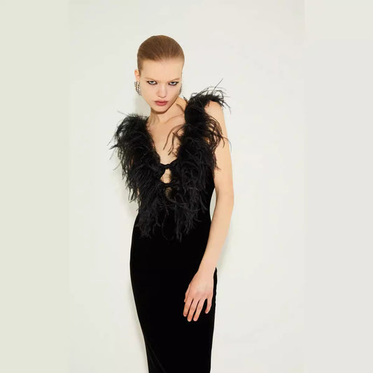 Women's bow ostrich feather bandage dress