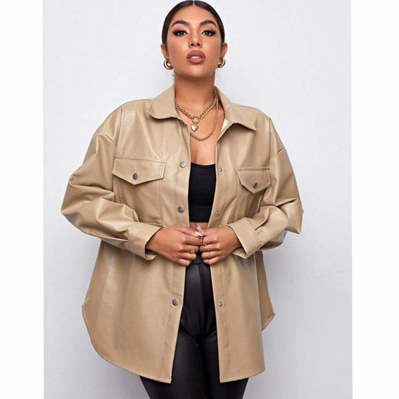 Autumn PU leather women's shirt end cutting jacket coat