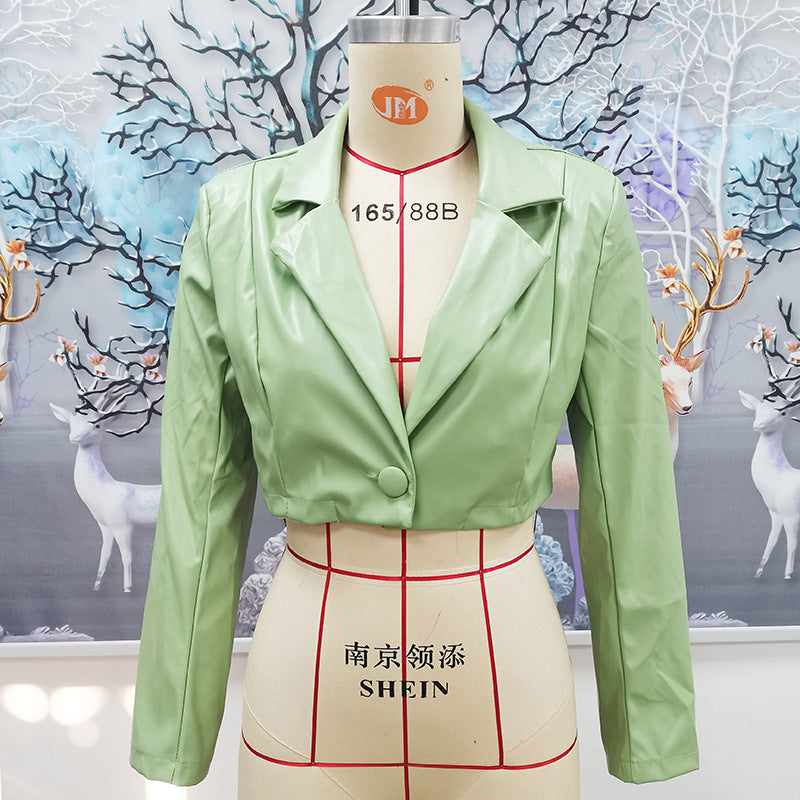 Tube top split dress female lapel short coat women's leather top suit