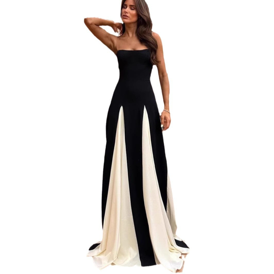 French tube top mesh stitching dress banquet party Bandage Dress