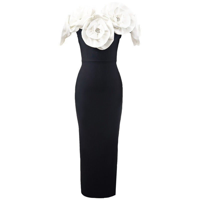 White Floral Bandage Dress Women High-End Evening Gown