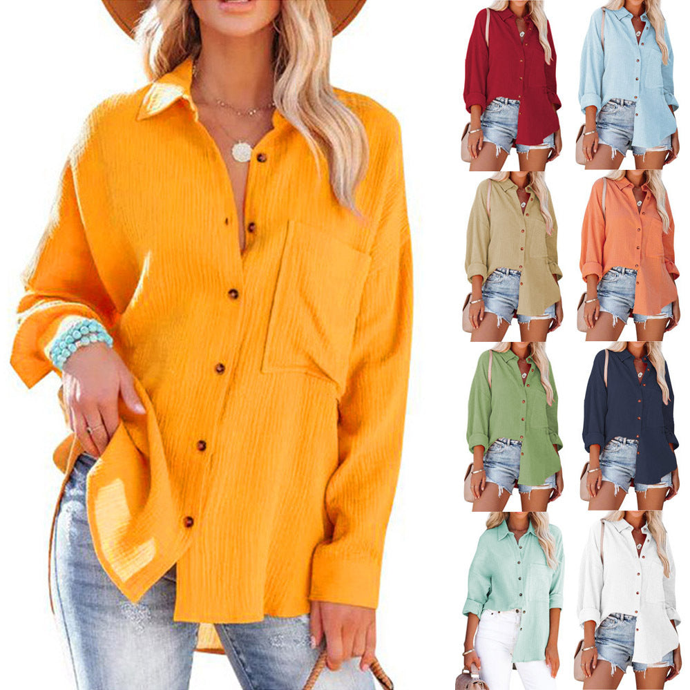 Women's tops spring and autumn drop shoulder batwing shirt casual long sleeve button shirt Women