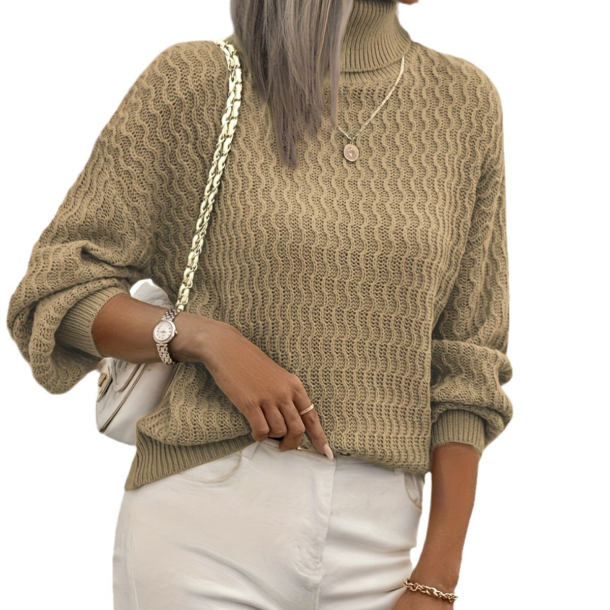 Autumn and Winter loose top casual drop-shoulder turtleneck women's thick needle sweater sweater