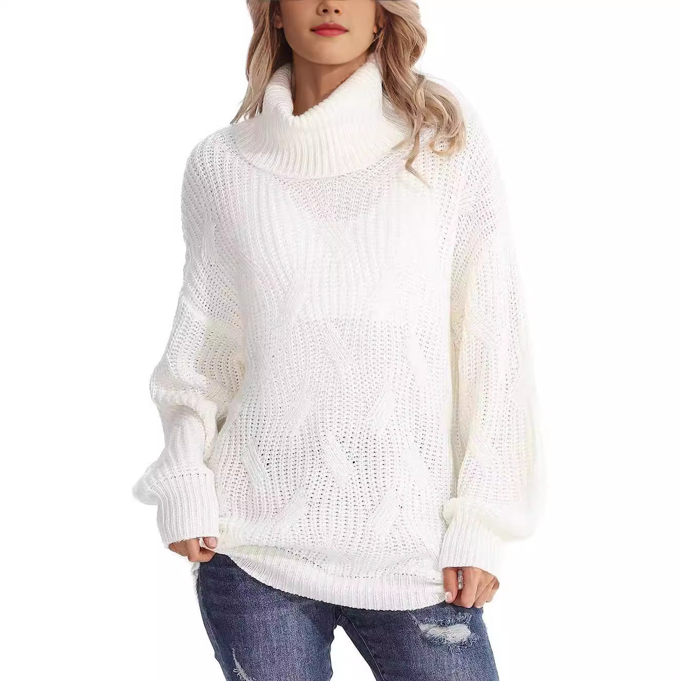 Autumn and Winter loose turtleneck twisted knitted sweater women's pullover long sleeve