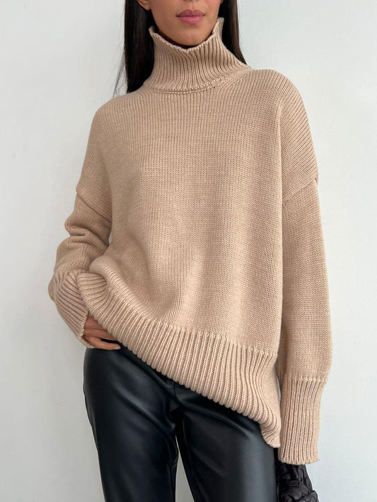 Mock neck sweater autumn and winter women's commuter solid color turtleneck knitting pullover top