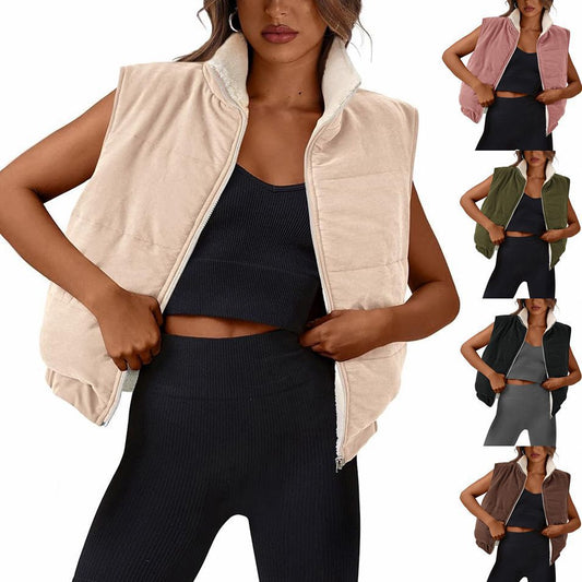 New Vest Lambswool Zipper Sleeveless Double-sided Warm Jacket 2025