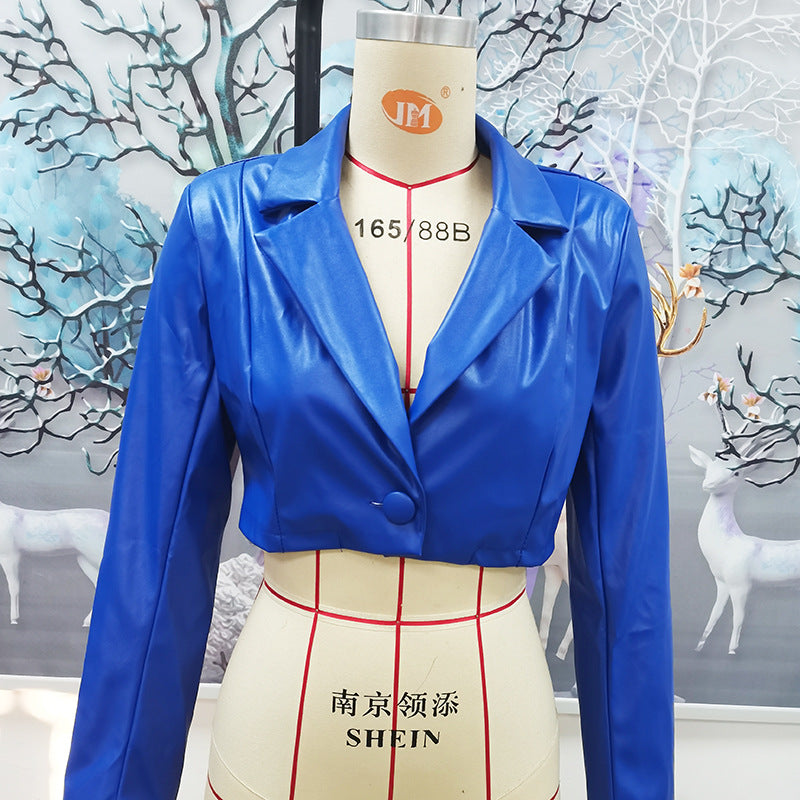 Tube top split dress female lapel short coat women's leather top suit