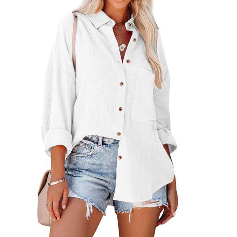 Women's tops spring and autumn drop shoulder batwing shirt casual long sleeve button shirt Women