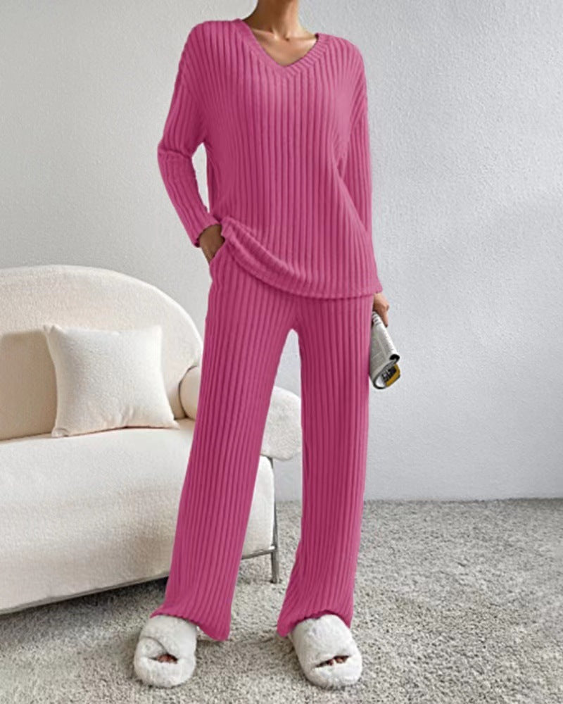 Autumn new fashion casual straight-leg pants temperament loose V-neck pit strip knitted cover