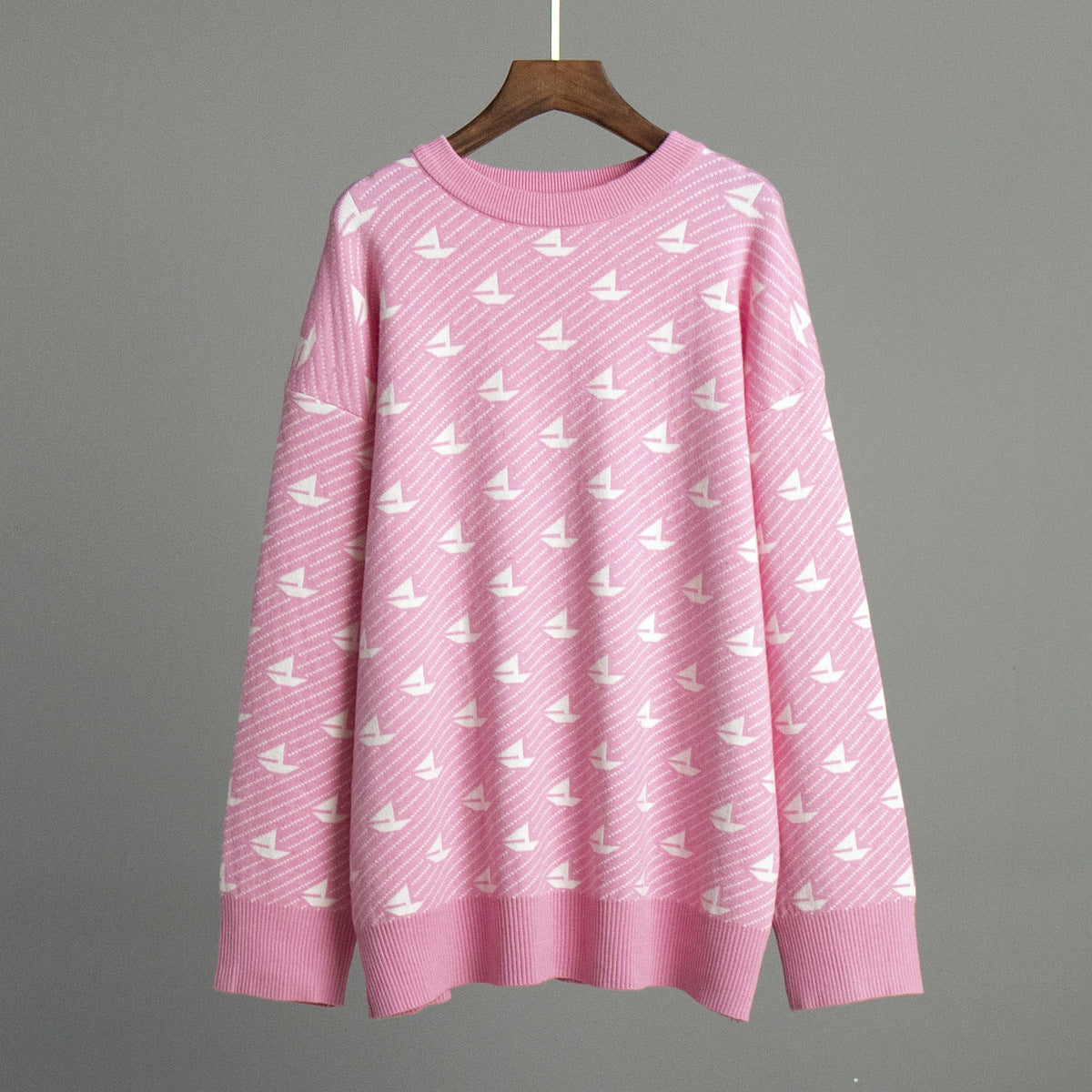 Round neck sailing sweater winter commuter loose knitted pullover women's top