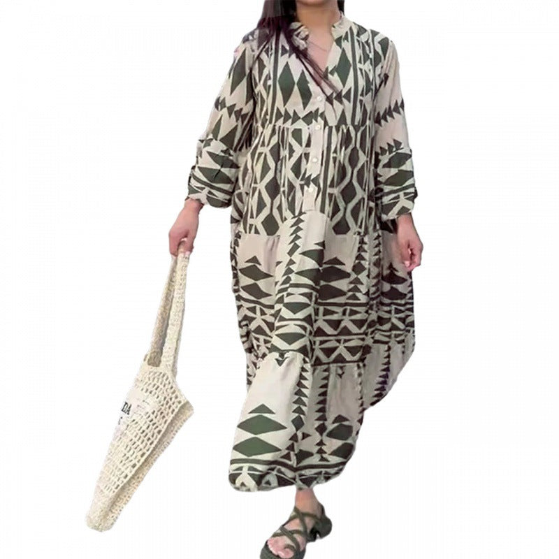 New pullover print bohemian dress for women