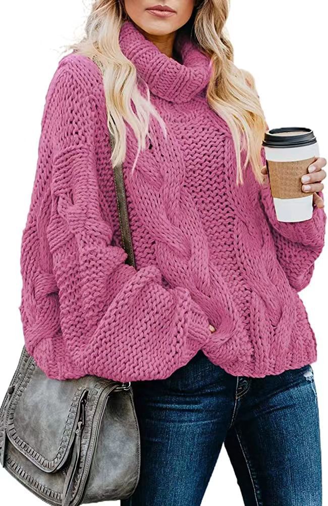 Autumn and winter women's knitted pullover top idle style solid color twist loose turtleneck sweater