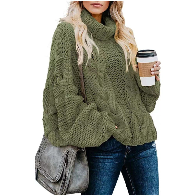 Autumn and winter women's knitted pullover top idle style solid color twist loose turtleneck sweater